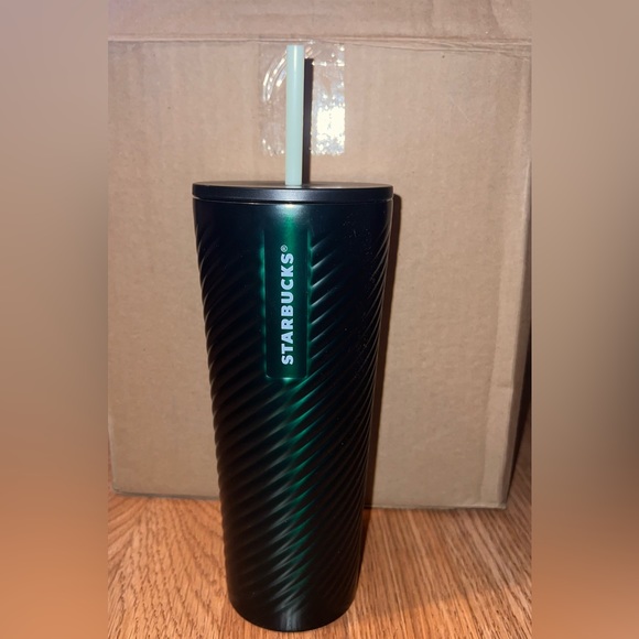 2022 Starbucks Metallic Dark Green Forest Spiral Tumbler 24 oz - Picture 1 of 4
